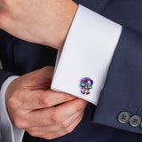 Sterling Silver Purple and Green 'Day of The Dead' Skull Cufflinks