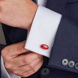 Silver Rugby Ball Cufflinks with Brown Enamel