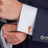 Sterling Silver Orange Seahorse Cufflinks With Sapphire Eyes