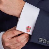 Sterling Silver Pink and Green 'Day of the Dead' Skull Cufflinks