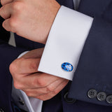 Sterling Silver Light And Dark Blue Pattern Cufflinks