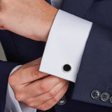 Sterling Silver Round Cufflinks with Onyx Inlay