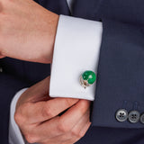 Sterling Silver Green American Football Helmet Cufflinks