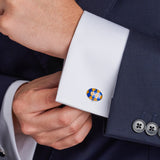 Sterling Silver Bright Yellow & Royal Blue Enamel Cufflinks