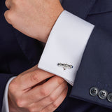 Sterling Silver Dumbbell Cufflinks with Cultured Sapphire Ends