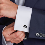 Sterling Silver Oval Cufflinks with handcut Onyx Inlay