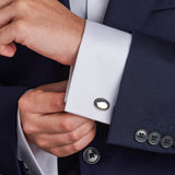 Sterling Silver Oval Dress Set with Black Spinel Border