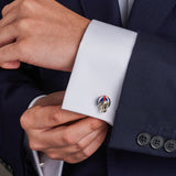 Sterling Silver Skull Cufflinks With Union Jack Helmet and Ruby Eyes