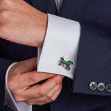 Sterling Silver Green Tractor Cufflinks