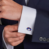 Sterling Silver Royal Blue & Maroon Red Patterened Enamel Cufflinks