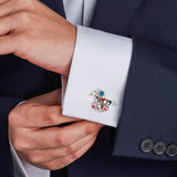 Sterling Silver Polo Rider & Pony Enamel Cufflinks