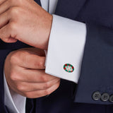 Sterling Silver Bright Green & Maroon Red Enamel Cufflinks
