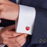 Sterling Silver Red Enamel Good & Bad Heart Cufflinks
