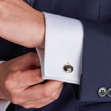 Sterling Silver Oval Cufflinks with Grey Mother-of-Pearl