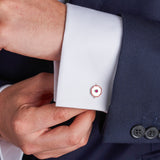 Sterling Silver Octagonal Cufflinks with Mother-of-Pearl and Ruby