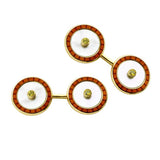 18ct Gold Mother-of-Pearl Cufflinks with Yellow Diamond & Orange Enamel