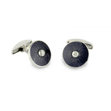 18ct White Gold Enamel Cufflinks with Diamond Centre