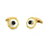 18ct Gold Octagonal Cufflinks with Mother-of-Pearl and Large Sapphire