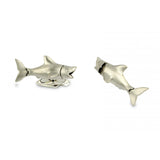 18ct white gold movable Shark cufflinks with diamond eyes.