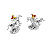 Sterling Silver Red and Yellow Horse & Jockey Cufflinks