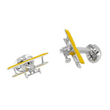Sterling Silver Yellow Biplane Cufflinks with Rotating Propeller