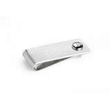 Sterling Silver Engine Turned Money Clip with Enamel Skull