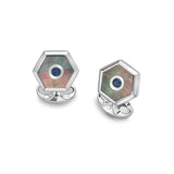 Sterling Silver Hexagonal Grey Mother-Of-Pearl And Sapphire Dress Set