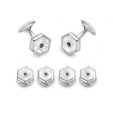 Sterling Silver Hexagonal Dress Stud Set - Mother-of-Pearl & Sapphire