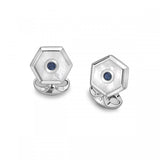 Sterling Silver Hexagonal Dress Stud Set - Mother-of-Pearl & Sapphire