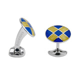 Sterling Silver Royal Blue & Bright Yellow Patterened Enamel Cufflinks