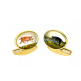 18ct Gold Hand-Painted Crystal Pig Cufflinks