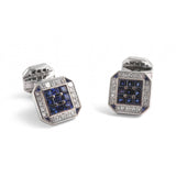 18ct White Gold Square Cufflinks with Diamonds and Sapphires