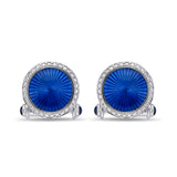 18ct White Gold Round Blue Enamel Cufflinks with Diamond Border and Blue Sapphire Ends