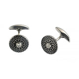 18ct White Gold Round Black Patterned Cufflinks with Diamond Centre