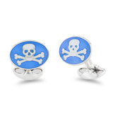 Sterling Silver Blue Skull And Cross Bones Enamel Cufflinks