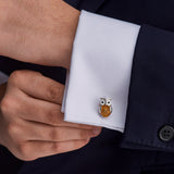 Sterling Silver Enamelled Owl Cufflinks with Tsavorite Eyes