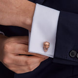 Rose Gold Plated Sterling Silver Skull Cufflinks With Diamond Eyes