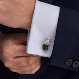 Sterling Silver Black Spinel Rabbit in Hat Cufflinks
