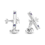 Sterling Silver Biplane Cufflinks with Rotating Propeller