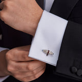 Sterling Silver Fancy Bar Cufflinks With Red Enamel Centre And Sapphire Ends