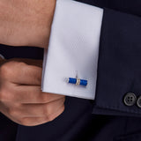 Sterling Silver Blue Enamel & White Spinel Centre Bar Cufflinks