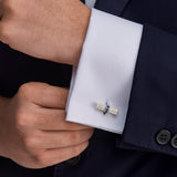 Sterling Silver Bar Cufflinks With Sapphire Centre