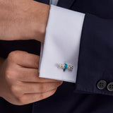 Sterling Silver Bar Cufflinks with Turquoise Enamel Centre