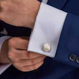 Sterling Silver Clam With Pearl Cufflinks