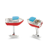 Sterling Silver Red And Blue Enamel Boat Cufflinks