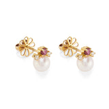 18ct Yellow Gold Cultured Pearl, Ruby And Diamond Earrings