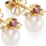 18ct Yellow Gold Cultured Pearl, Ruby And Diamond Earrings