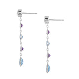 18ct White Gold Blue Topaz and Amethyst Drop Earrings