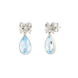 18ct White Gold Diamond Bow Earrings With Blue Topaz Drops