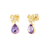 18ct Yellow Gold Diamond Bow Earrings With Amethyst Drops